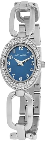 Just Watch Tura Damenuhr mit Edelstahl Gliederarmband, Oval, 3 ATM, silberfarben (Blau/Silber)