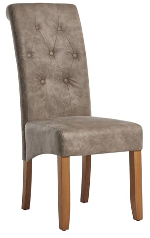 Stuhl CASA - 45cm - taupe - Microfaser Massivholz-Beine Hochlehner | Knopfheftung, hoher Komfort, bequeme Polsterung, pflegeleicht, langlebig, stabil, Esszimmerstuhl, Design