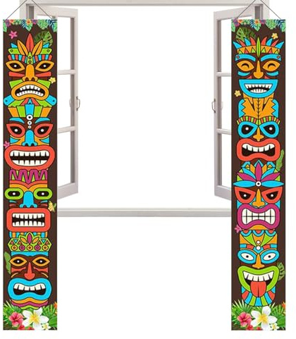 Verandaschilder – Tiki-Poster, bunte Flaggen zum Aufhängen, Palmblatt-Dekoration | lebendiger Hintergrund für Gartenfensterzaun, Deko