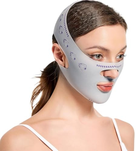 MKVZIYE V Gesichtsmasken,Wiederverwendbare V-Linienmask,für Doppelkinn und schlaffe Gesichtshaut,grau