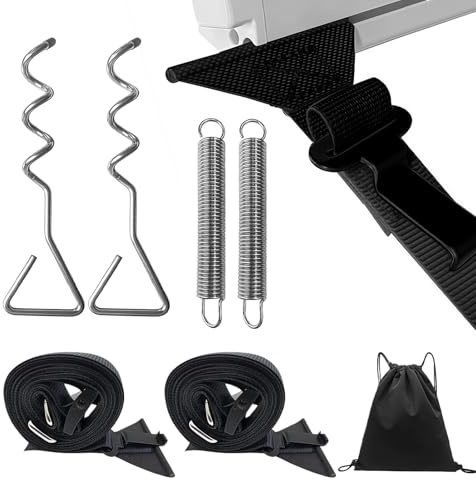 Lwuey Awning Tie Down Kit, Heavy Duty Storm Straps, Ground Anchors, Springs