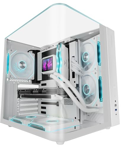 Mars Gaming MC-INFINIOLITE, ATX Gaming-Gehäuse, Durchgehendes Rahmenloses Gebogenes Gehärtetes Glas, Oberes Glaspanel, Doppelkammerstruktur, Unterstützung für Flüssigkeitskühlung bis 240mm, Weiß