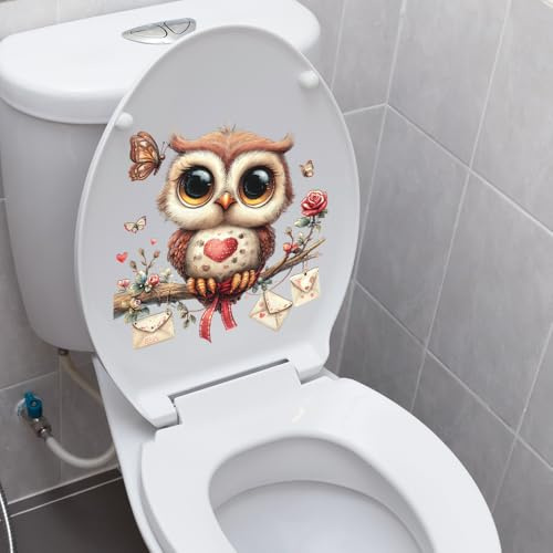 Vesvory Niedlicher Eichhörnchen-Cartoon-Tier-Toilettendeckel-Aufkleber, selbstklebende WC-Sitz-Aufkleber, Badezimmer-Wand-Tür-Aufkleber (Liebes-Eule)