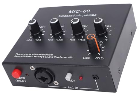 Jectse Symmetrischer Mikrofonvorverstärker, 48 V Leistung, 10 Bis 60 DB Verstärkung, XLR 6,35 Mm, 3,5 Mm Eingänge, Ausgänge für Dynamische Kondensatormikrofone, mit Rauscharmem,
