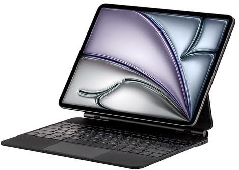 Seagtigau Clavier AZERTY français Magic Keyboard Case pour iPad Pro 12,9 (3e, 4e, 5e, 6e génération) & iPad Air 13 (M3/M2), étui de clavier magnétique avec pavé tactile multi-touch, éclairé, noir