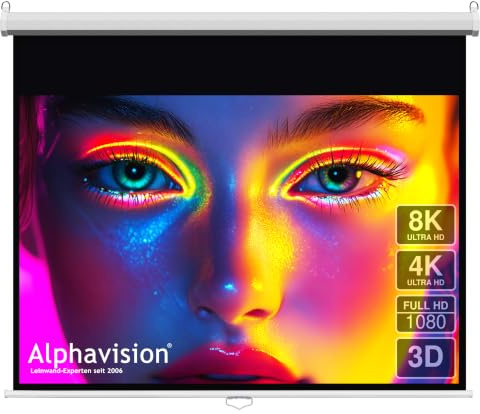 Alphavision SlenderLine EcoSmart Beamer Rollo Leinwand 220 x 124 cm 16:9 | GESAMTBREITE: 227cm | ausziehbare Beamer Leinwand Heimkino & Präsentation, Projektionsleinwand Deckenmontage oder Wandmontage