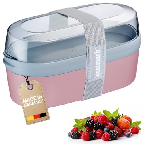 Westmark Lunchbox Mini – Praktische Box mit Fächersystem im Bento Stil 760 ml und 830 ml Behälter für Meal Prep, Schule und Büro, mikrowellenfest, Made in Germany – rosa