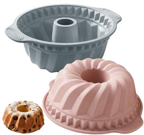 2 Stück Gugelhupfform Silikon Kuchenform Ø 25 cm für Gelatine, Brot | Gugelhupf Backform Silikon Gugelhupfform,Antihaftende Gugelhupfformen Wiederverwendbare für Kuchen,Götterspeise (Rosa, Grau)
