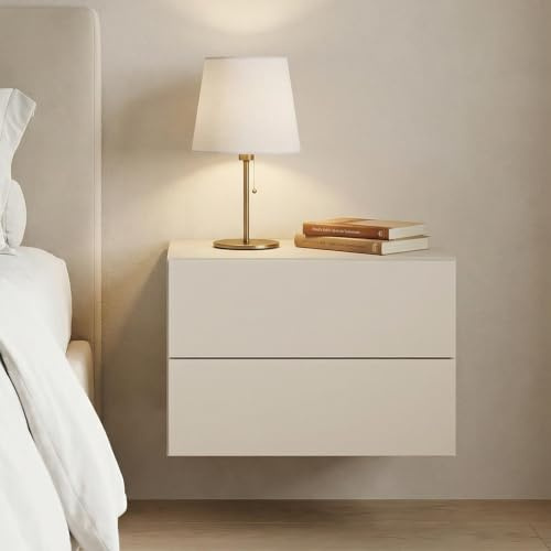 CARO-Möbel Nachttisch ANNI hängend, Kaschmir – mit 2 Schubladen aus melaminbeschichtetem Werkholz, Nachttisch mit Bodenfreiheit fürs Schlafzimmer, modernes Design
