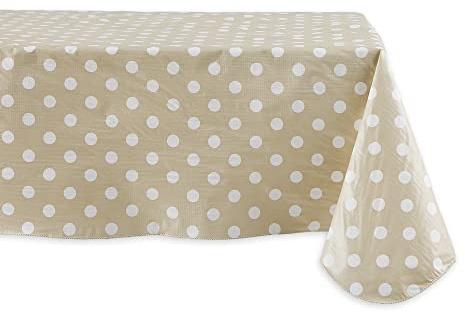 DII Vinyl Tabletop Collection Flannel Backed Polka Dot Tablecloth, Rectangle, 60x84, Natural
