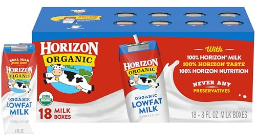 Horizon Organic Shelf Stable 1% Lowfat Milk Boxes, Pack of 18 - 8g Protein per Serving