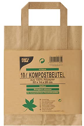 Papstar 14185 Sacs à Compost, Papier Kraft, Marron, 28 x 22 x 28 cm, 15 unités