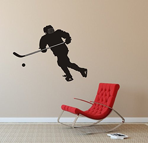 Wandtattoo, Eishockey-Spieler, Sportmotiv, Eishockey, (M070 Schwarz, 600 mm x 450 mm)