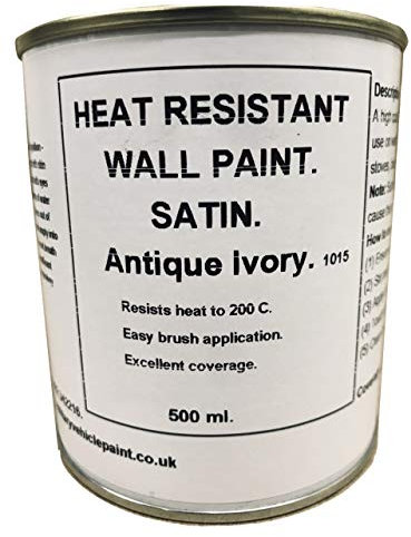 1 x 500ml Satin Antique Ivory Heat Resistant Wall Paint. Wood Burner Stove Alcove. Brick, concrete, plaster, cement board, rendering, metal, timber etc. Light Cream, Off White.
