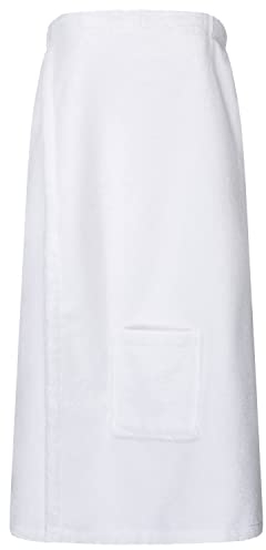 Floringo Luxus Saunakilt/Sauna-Kilt Twin-Star Damen mit Klettverschluss und aufgesetzter Tasche - weiß