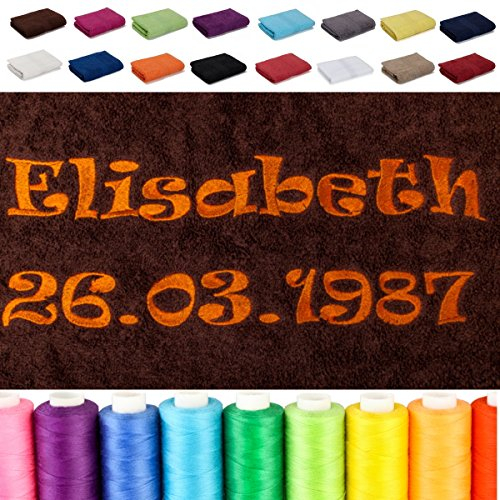 AR Line Besticken Sie Handtuch mit Namen + Datum oder mit Wunschtext Bestickt, Farbe: Weiß, Größe: Duschtuch 70 x 140 cm