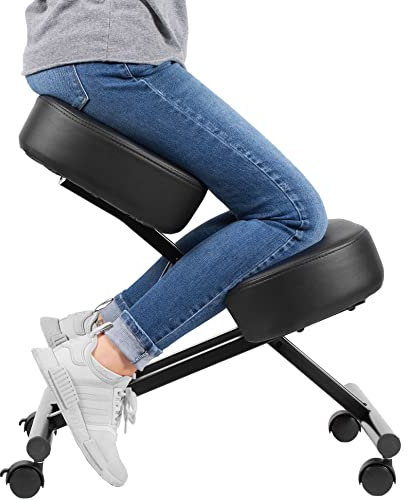DRAGONN ergonomischer Kniestuhl von VIVO, Verstellbarer Hocker für Heim und Büro – Verbessern Sie Ihre Haltung mit Einer angewinkelten Sitzposition – Dicke und komfortable Kissen, Schwarz, DN-CH-K01B