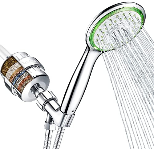 Filtered Shower Head Combo, Includes 18 Stage Shower Filter Head, High Pressure Handheld Spray Showerhead, Hose, Shower Arm Mount Holder, for Hard Well Water Chlorine, Chrome (S10)