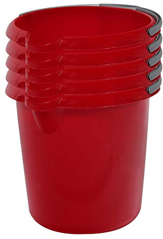 Putzeimer Set - 5 Stück mit Ausguss und Skala, 5 Liter - Eimer rund, Wassereimer Kunststoff, Haushaltseimer Plastik, Farbe:rot