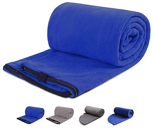 REDCAMP Fleece-Schlafsack für Erwachsene, warmes oder kaltes Wetter, 190,5 cm lang, Durchgehender Reißverschluss, Campingdecke für drinnen und draußen, mit Sack, Marineblau