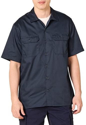Amazon Essentials Men's Short-Sleeve Stain and Wrinkle-Resistant Work Shirt, Dark Navy, XL