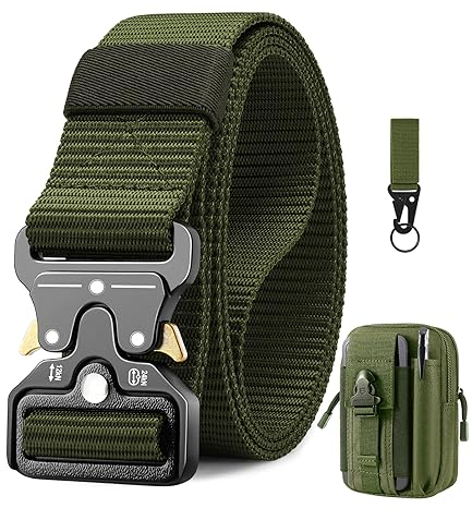 BESTKEE Taktischer Gürtel, 3,8 cm Militär Arbeitsgürtel, Schwerlast Nylon Schwarz Gürtel mit Schnellverschluss-Metallschnalle, Geschenk mit Taktischem Molle-Beutel für Outdoor Jagen