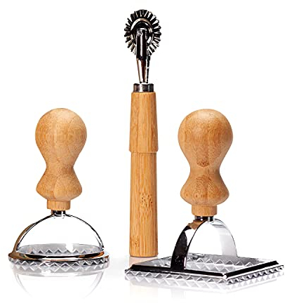 bambuswald© plastikfreie Ravioli-Ausstecher (3 Stück) mit Griff aus Bambus | Ravioli-Stempel, Ravioli-Former für Teigtaschen Maultaschen Pasta Gyoza Pierogi | Raviolischneider Ausstechform Stanze