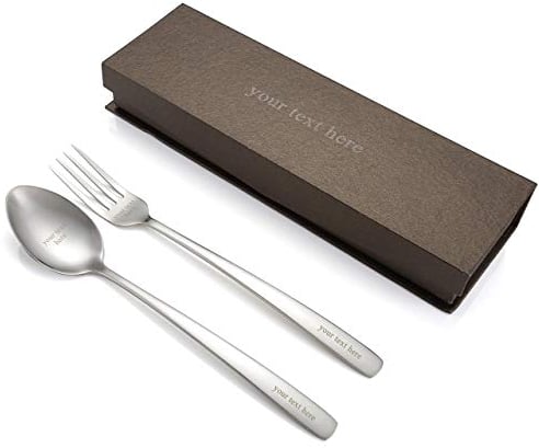Mogokoyo Custom Engraved Spoon and Fork Set, Personalised Stainless Flatware Set with Gift Box for Kitchen Dining Cutlery