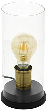 EGLO Tischlampe Smyrton, 1 flammige Tischleuchte Industrial, Vintage, Retro, Nachttischlampe aus Stahl und Glas, Wohnzimmerlampe in Schwarz, Brüniert, Klar, Lampe mit Schalter, E27 Fassung