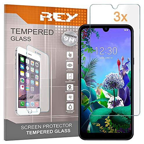 REY 3X Protector de Pantalla para LG Q60 - LG K50, Cristal Vidrio Templado Premium