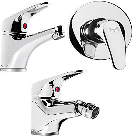Tris Rubinetto Miscelatore Lavabo Bagno + Bidet + Miscelatore Doccia ad Incasso M Cromato