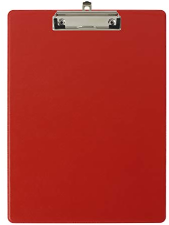Exacompta - Réf. 19295E - Porte-bloc à pince avec pochette plastique sur le dos - Système d'accroche mural - Dimensions : 23 cm x 32 cm pour document format A4 - Coloris rouge