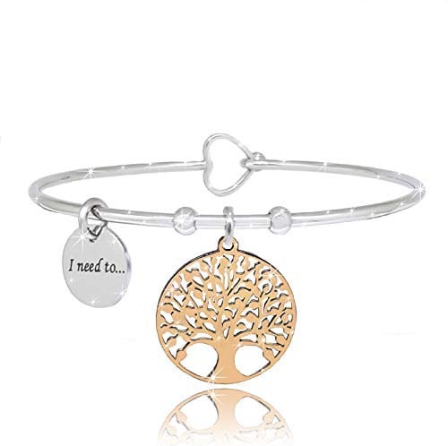 SAGA GIOIELLI® BRACCIALE RIGIDO DONNA FRASI PENSIERI PAROLE EMOZIONALE INCISIONE ACCIAIO CUORE ROSE' (Albero della vita)