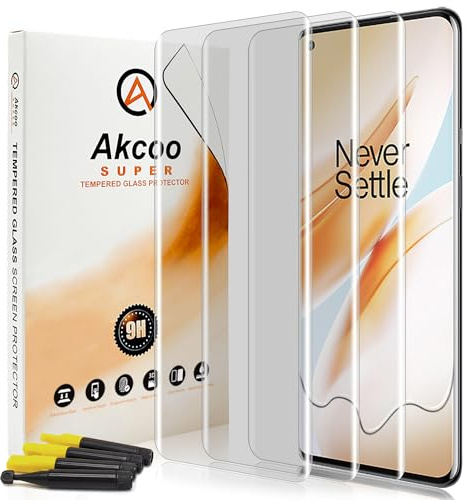 Akcoo Schutzglas für OnePlus 8 Pro,UV-Kleber-Set [3 Stück],Rand zu Rand Vollabdeckung,Kratzer Reparieren,Fingerabdruck-ID Kompatibel,Empfindliche Berührung