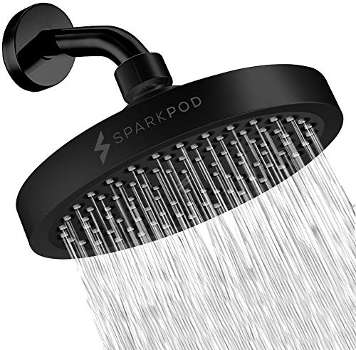 SparkPod Fixed Shower Head - High Pressure Rain - Luxury Modern Look - Easy No-Tool Installation - Perfect Adjustable Replacement for Your Bathroom Shower Heads (15 cm Round, Midnight Black Matte)