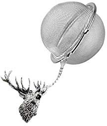 A49 Roaring Hirsch englisches Zinn auf einem Tee-Ei aus Edelstahl, Kugelsieb