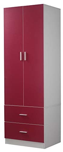 URBNLIVING Orlando Wooden 2 Door With 2 Drawers Kids Wardrobe Bedroom Storage Hanging Bar (Pink)