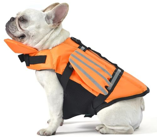 Petglad Hundeschwimmweste, Flügel-Design Haustier-Schwimmweste Reflektierende Hundeschwimmweste mit Kinnschwimmer für Pool, Strand, Bootfahren, Surfen, mittelgroße und große Hunde (Orange, XS)