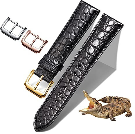 BINLUN Leder Uhrenarmband Echtes Krokodilleder Uhrenarmbänder Alligator Lederarmband für Herren Damen 18mm 19mm 20mm 21mm 22mm Schnellverschluss Dornschließe 2 Farben Handgemacht Klassische Mode