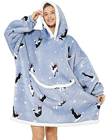 chuangminghangqi Übergroße Hoodie Decke mit Ärmeln Sweatshirt Damen Kapuzenpullover Super Weiche Gemütliche Kuscheldecke Warme Komfortable Sofadecke Riesen-Hoodie für Erwachsene(Hund)