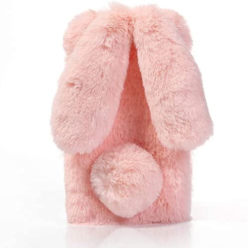 Everainy Compatible for iPhone 5/iPhone 5s/SE 2016 Case Silicone Furry Plush Cute Bunny Ears Soft Bumper Pretty Diamond Warm Fluffy Rabbit Funny Cover Shockproof Rubber Protective (pink)