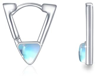 Mondstein Ohrringe 925 Sterling Silber Triangel Dreieck Creolen Geometrisch V Ohrschmuck Geburtstagsgeschenk für Damen Mädchen Kinder 15 mm