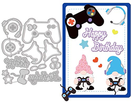 GLOBLELAND Spiel Zwerg Metall Stanzschablone Gamepad Headset Papierpräge Stanzschablonen Set Liebest Sterne Stanzformen für Kartenherstellung DIY Papier Scrapbooking Handgefertigtes Fotoalbum