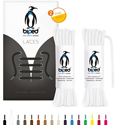 biped LACES 2 paia di lacci tondi in cotone ø 3,5 mm - lacci antistrappo di qualità per scarpe in pelle, stivali, scarpe da ginnastica e scarpe sportive - made in EU z2901(bianco,90 cm)