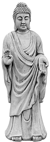 gartendekoparadies.de Buddha Mönch Statue, Steinfigur, H. 142 cm, 214 kg, Grau, frostsicher aus Steinguss für Außenbereich