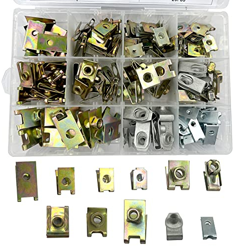 NICAVKIT 160 Pezzi di Dadi a U per Auto, Clip Auto Carrozzeria, Clip di fissaggio Tipo U in Metallo,Viti per Carrozzeria Auto Viti Carene Bulloni di Fissaggio