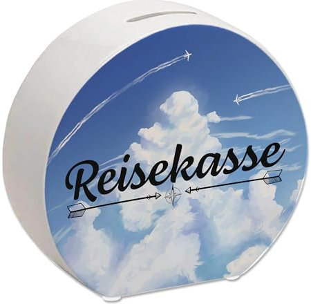 Reisekasse Spardose mit schönem Wolkenmotiv und Flugzeugen Sparbüchse mit Reisemotiv um für die nächste Reise oder einen schönen Urlaub mit der Familie zu sparen