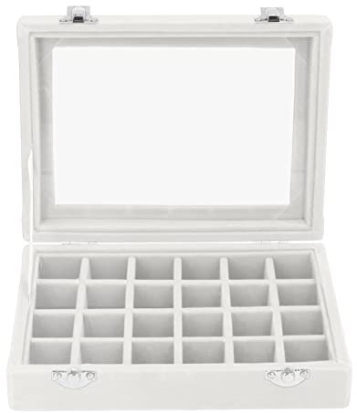 24 Fächer Samt Schmuckkästchen, Ohrringe Aufbewahrungsbox Damen Schmuckkästchen Ringkästchen Abnehmbare Schmuckschalen Vitrine Schmuckständer Box für Ringe Ohrringe Halskette Armband Uhren(Weiß)