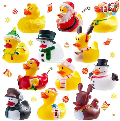 JOYIN 12 Stück weihnachtliche Gummi-Enten-Badespielzeuge für Weihnachten, Goodie-Bag-Füller und Babypartys, Mädchen und Kleinkinder