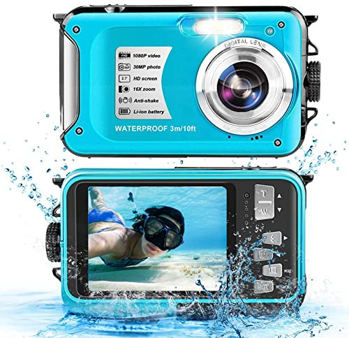 Waterproof Digital Camera 10FT Underwater Camera, 2.7in LCD 1080P 30MP Video Recorder Selfie 16X Digital Zoom Point and Shoot Camera for Boys Girls Teens Snorkeling Camping